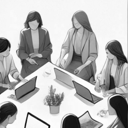 Women sitting at table with laptops