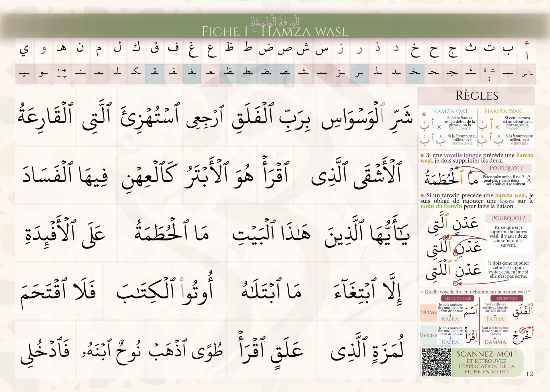 Aperçu du haut de la fiche 1 du livre Tadrīb al-Qārī