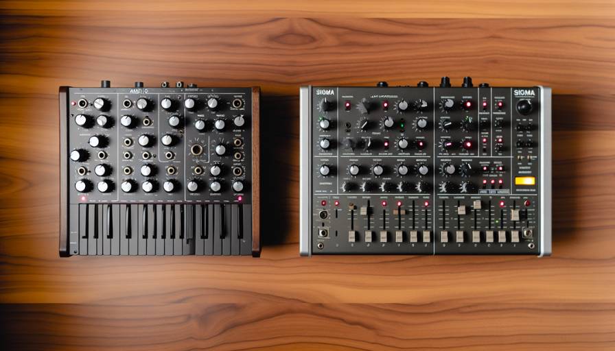 A photo comparing analog and digital synthesizers