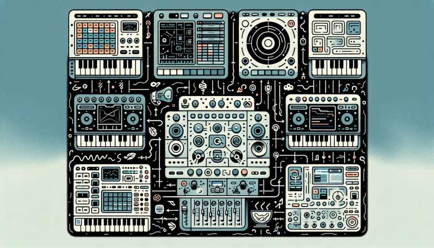 Illustration of top DAWs for beginners. Choose on of the popular daw depending on persona taste, workflow and GUI.