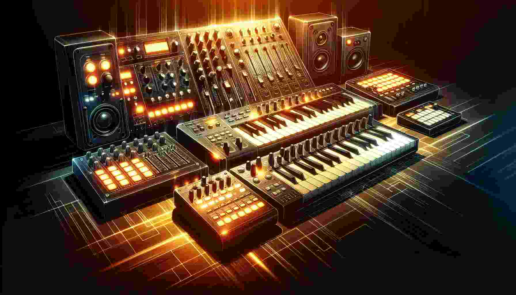 Creative illustration of electronic music production equipment