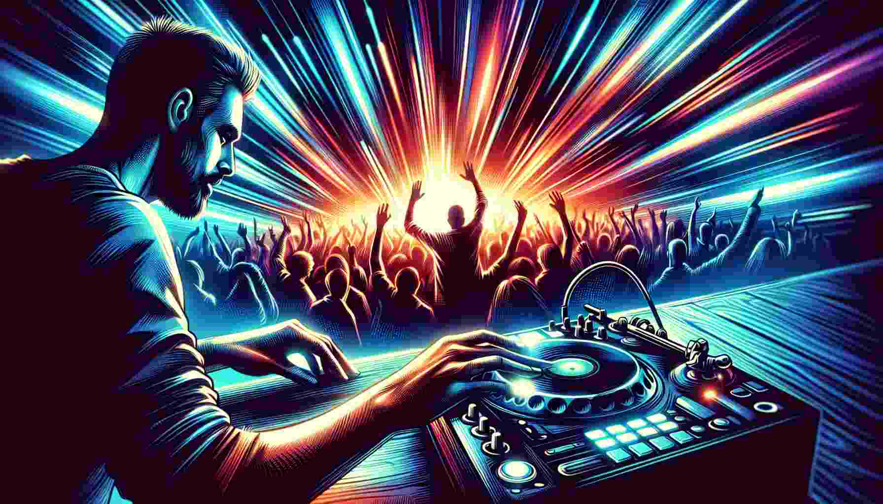 Illustration of a DJ performing at a music festival