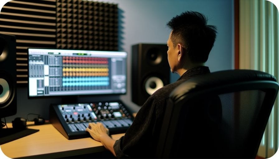 A person using digital audio workstation with various VST plugins