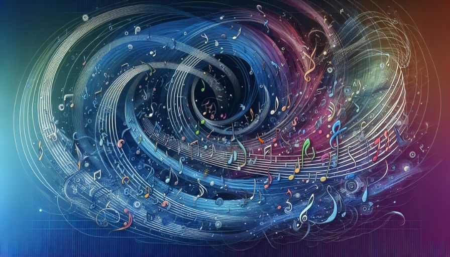 Illustration of musical notes and chord progressions