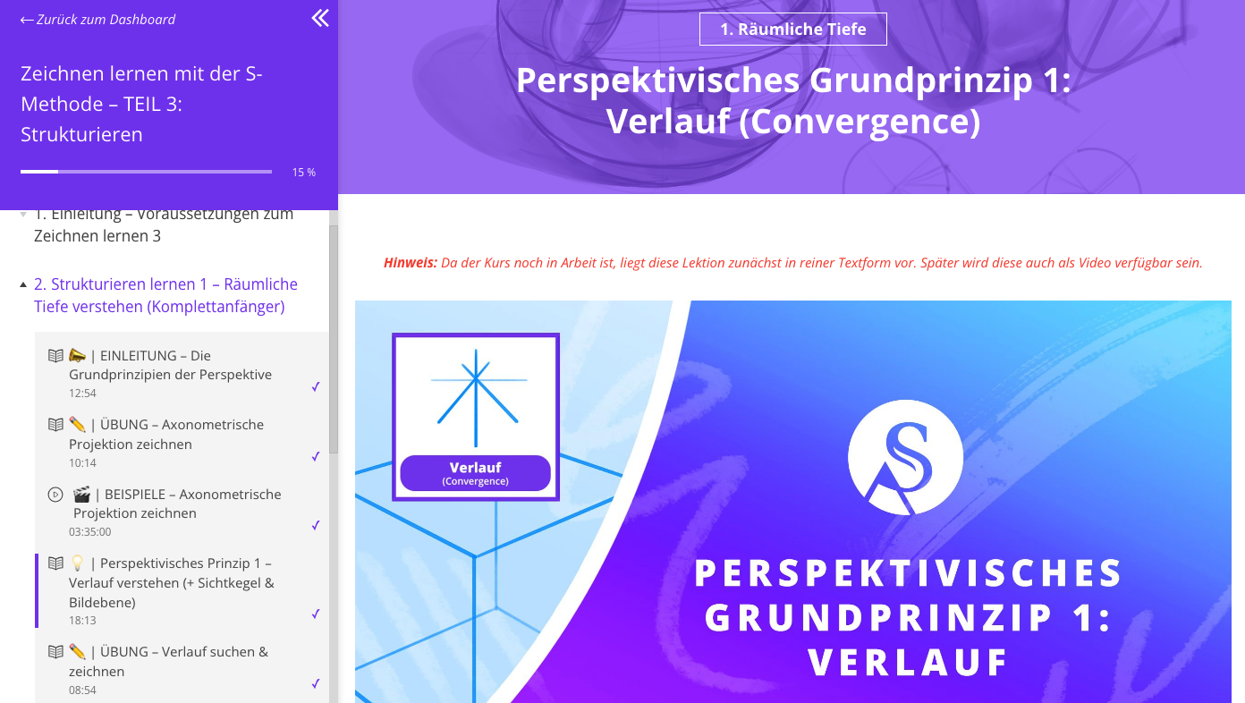 Screenshot Lektion | perspektivisches Grundprinzip Verlauf