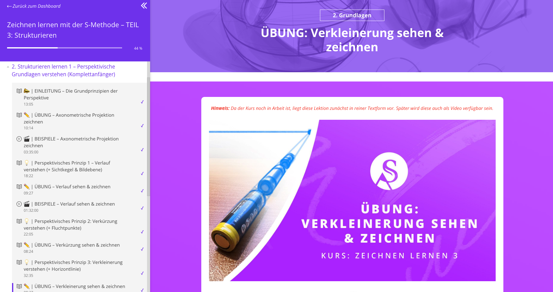 Screenshot Übung | Verkürzung sehen & zeichnen
