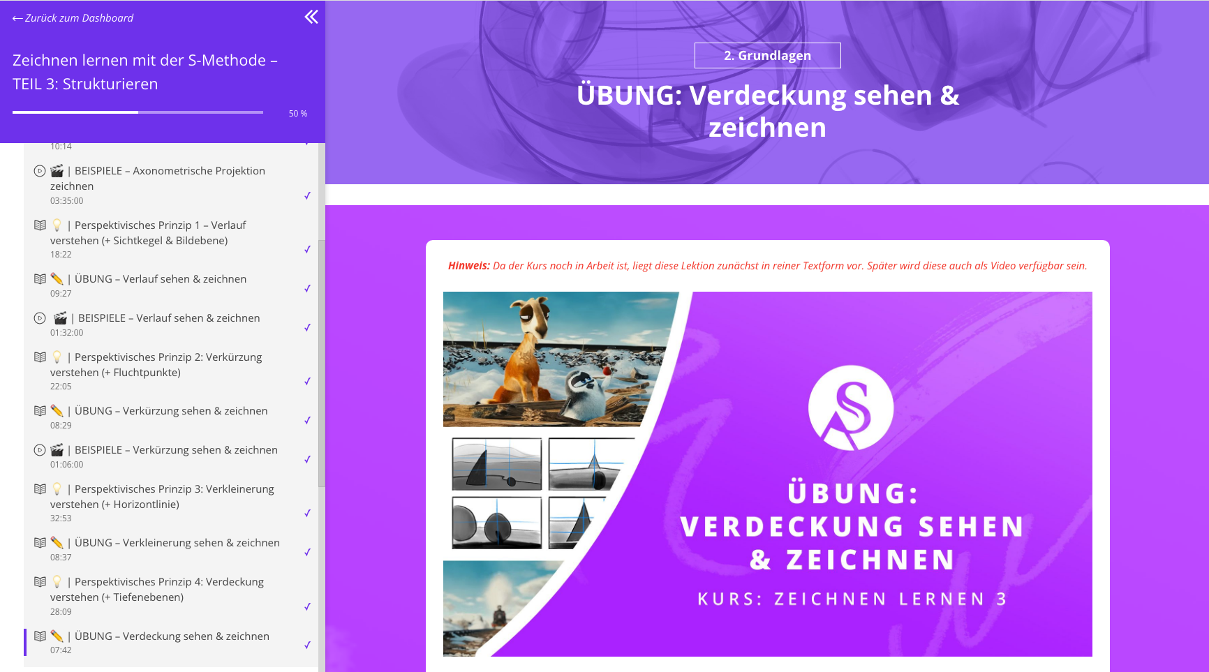 Screenshot Übung | Verkürzung sehen & zeichnen