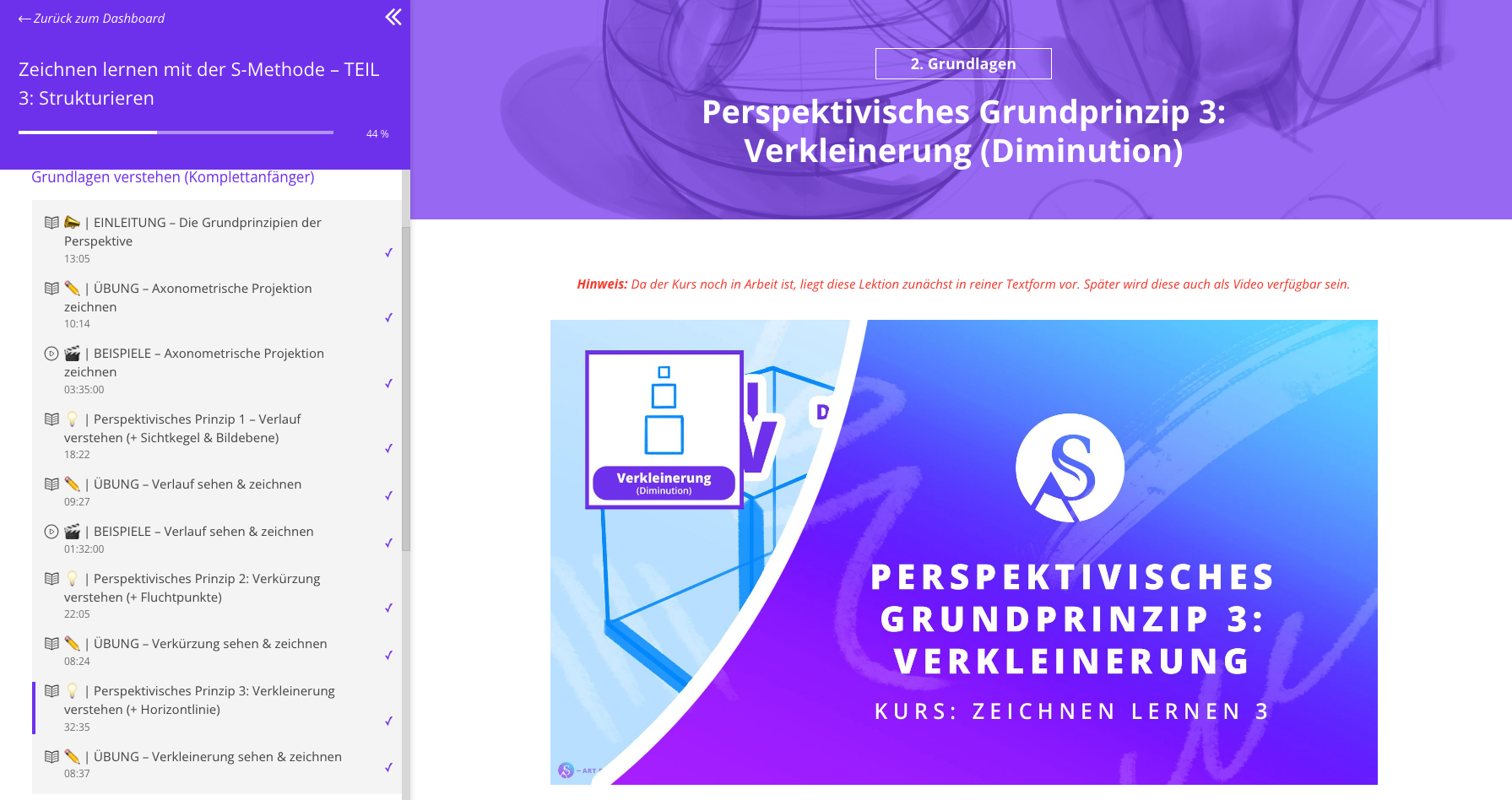 Screenshot Lektion | perspektivisches Grundprinzip Verkleinerung