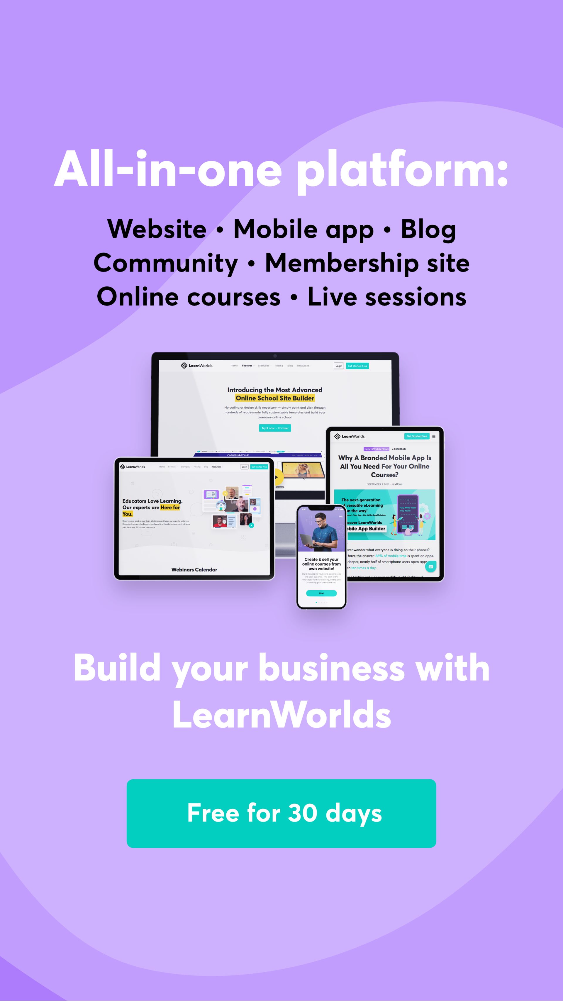Learnworlds is a great solution for your online business needs.