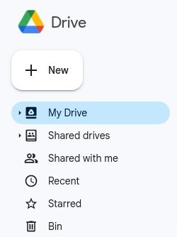 'My Drive' at the top of the Google Drive menu.