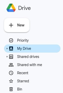 'Priority' at the top of the Google Drive menu.