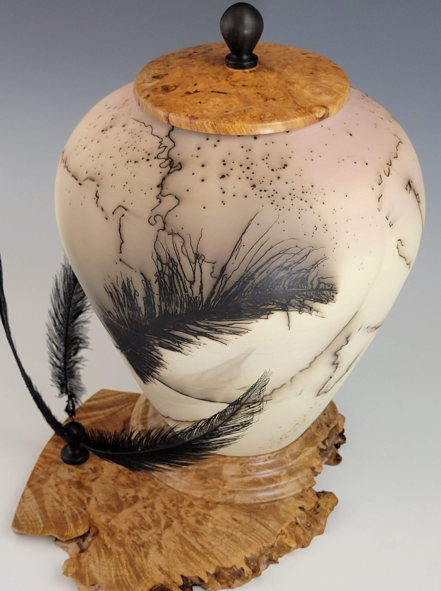 Horsehair pottery with feather markings