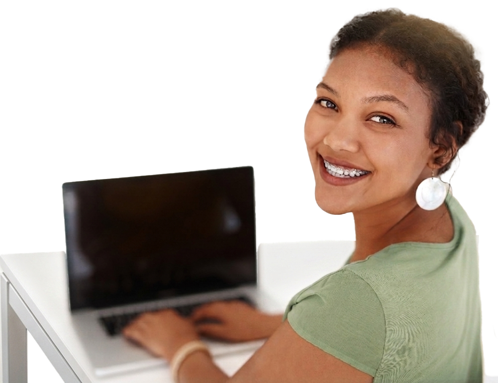 Smiling student at computer