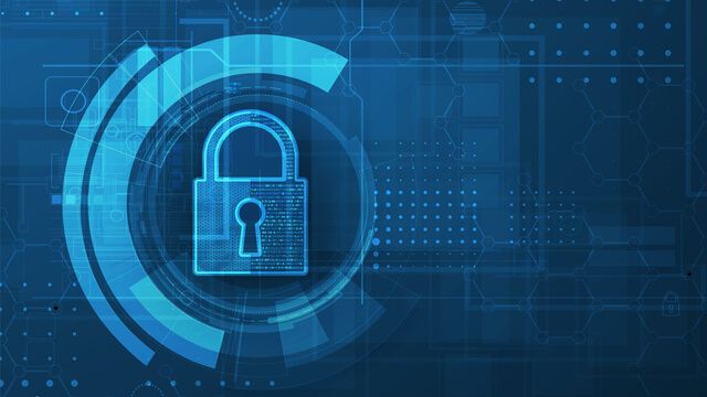 typing on a laptop with security and ai icons in the foreground