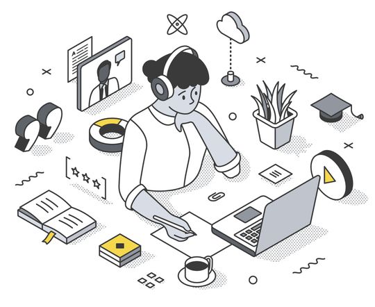 illustration of a person pratice and learning at a laptop