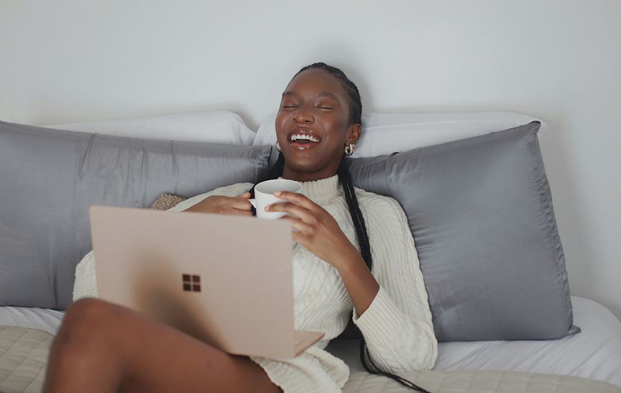 Language learner watching a french film and absorbing the language