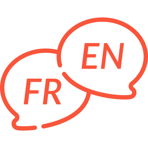 Icon showing French and English subtitles side-by-side for enhanced vocabulary building and understanding cultural nuances.