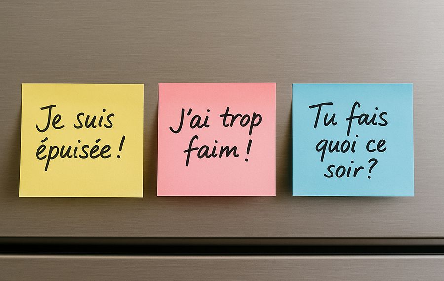 Post its notes showing everyday phrases in French