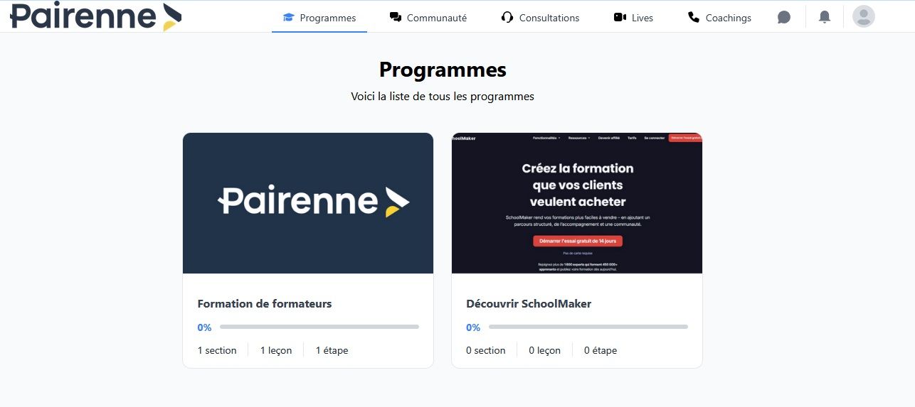 Schoolmaker - interface apprenant