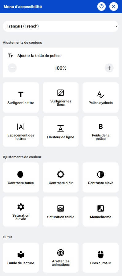 Menu accessibilité Apolearn