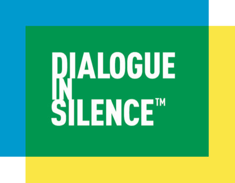 Logo of Dialogue in Silence in green blue and yellow