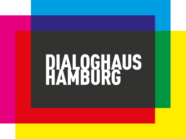Logo Dialoghaus Hamburg with blue, green, red, yellow and purple colors. 