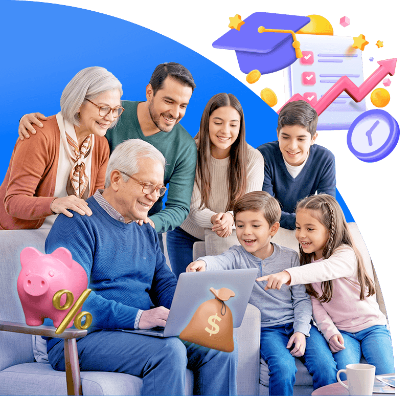 Familia gestionando sus finanzas y aprendiendo sobre educación financiera en casa