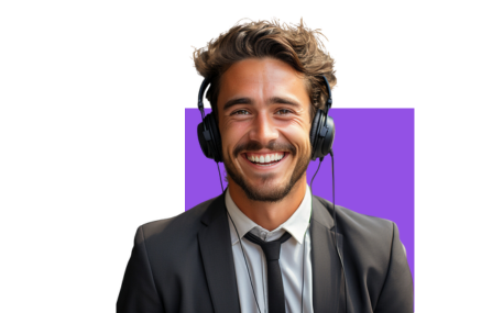 A smiling man with headphones, ready to support clients of EthiX Academy's compliance training.