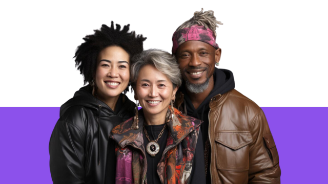 Three cheerful, stylish individuals engaged in diversity, equity, and inclusion training.
