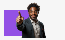 A black man participating in Compliance & Ethics training, pointing to demonstrate enhanced interactivity in AI-driven scenarios.