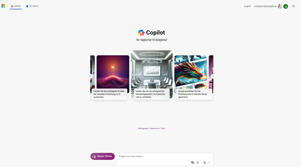 MS Copilot Web Ansicht und Oberfläche