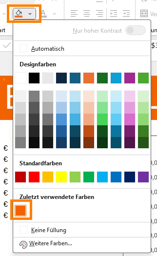 Farben mit Farbkübel anpassen in Excel