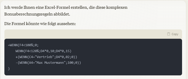 Cluade Output auf den vorhin angeführten Prompt