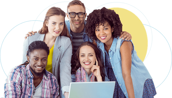 Diverse group of happy students working together