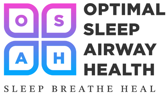 Logo for 'OPTIMAL SLEEP AIRWAY HEALTH,' incorporating the acronyms 'OSAH' in a stylized, interconnected design, emphasizing the key components of sleep, breathing, and healing.