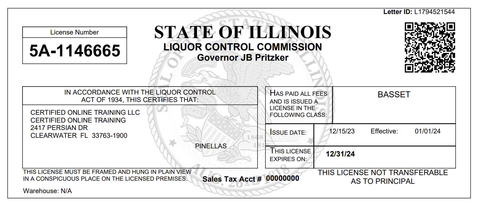 Illinois Liquor Control Commision (ILCC) BASSET Provider License