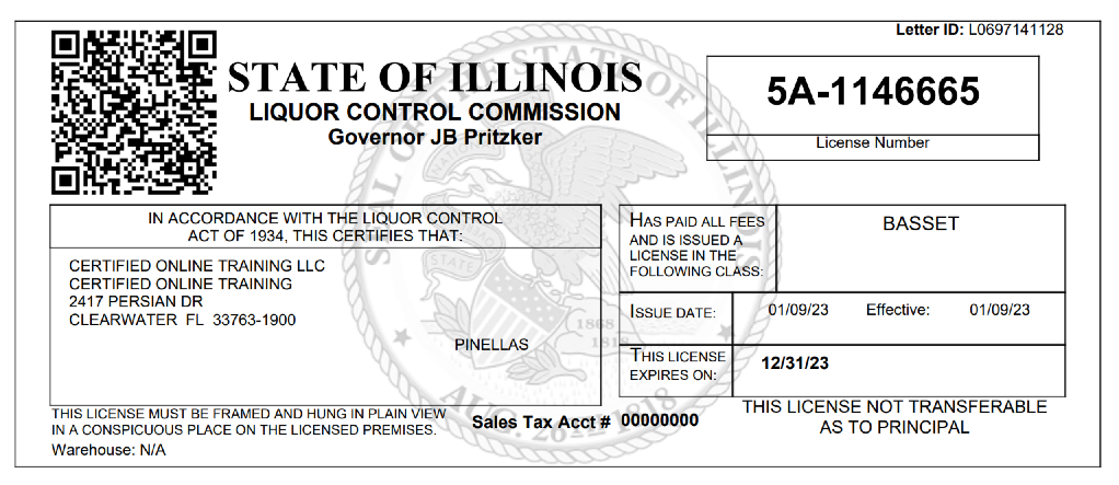Illinois Liquor Control Commision (ILCC) BASSET Provider License