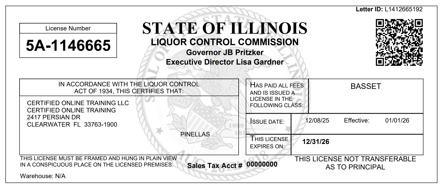 Illinois Liquor Control Commision (ILCC) BASSET Provider License