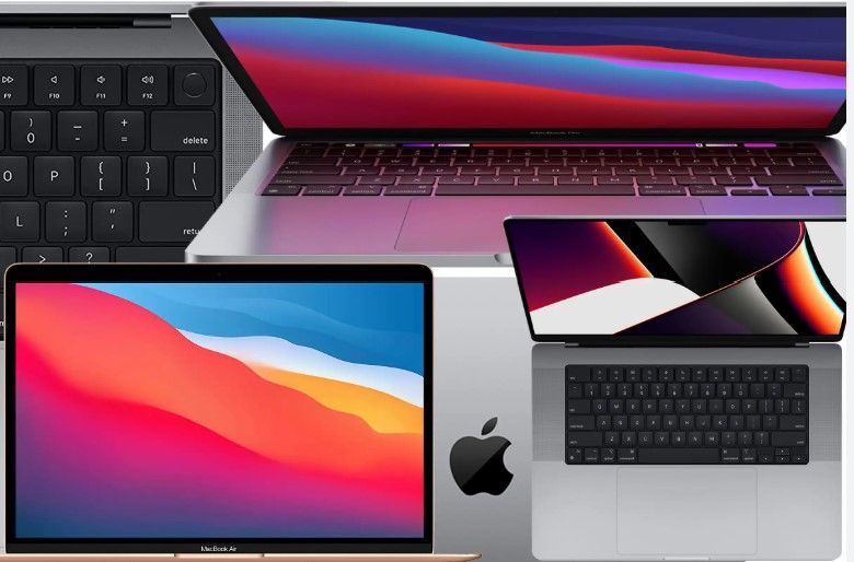 Collage of Apple MacBook laptops highlighting different MacBook models, displays, keyboards, and design features.
