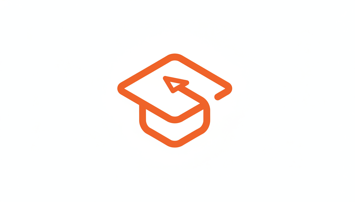 Orange outlined logo of a graduation cap with a stylized arrow integrated into the cap’s top.