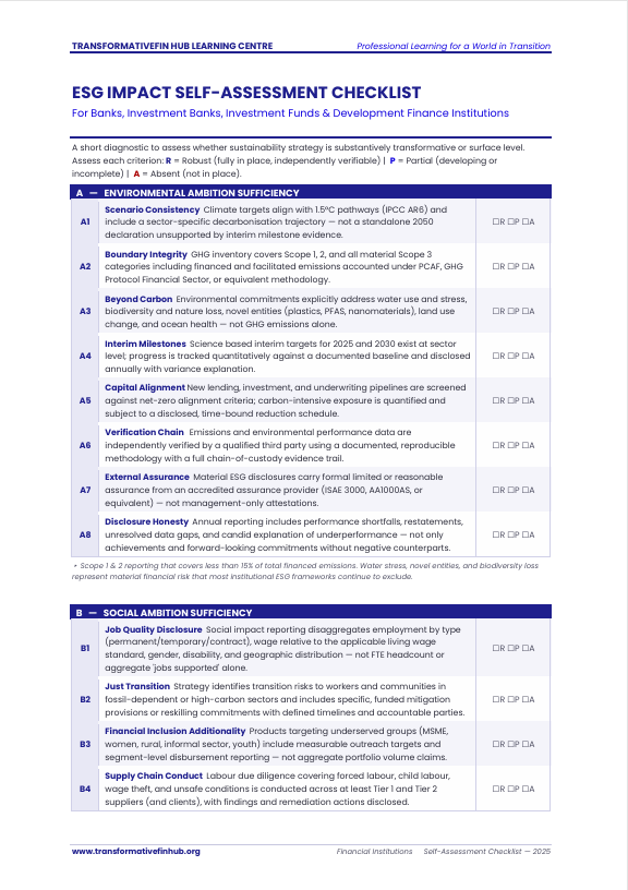ESG Impact Self-Assessment Checklist for Financial Institutions