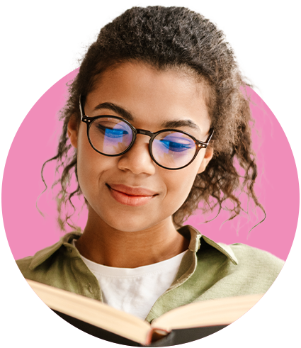 Woman wearing glasses reading