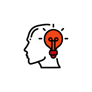Icon of a head in profile view with a lightbulb.