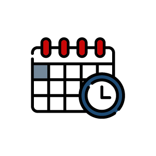 Icon of a calendar with a small clock in front of it.