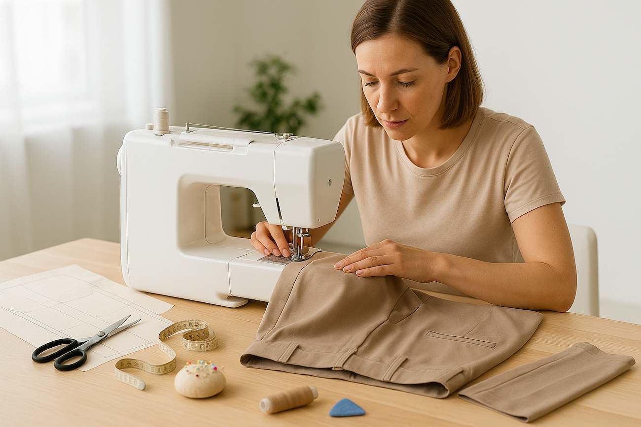 Hose nähen und kreativ werden: gezeichnete Stoffkombinationen als Vorlage für individuelle Hosen.