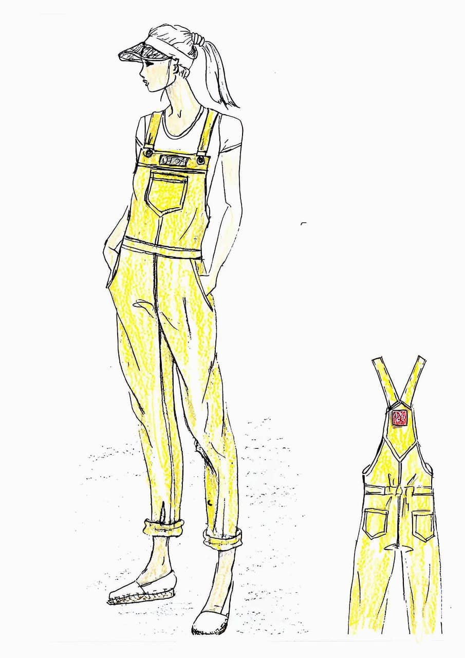 Modeillustration einer Latzhose