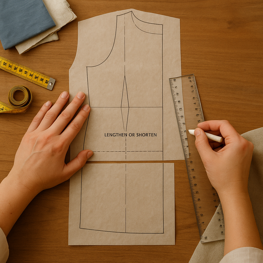 Zeichnen eines Schnittmusters am Schreibtisch