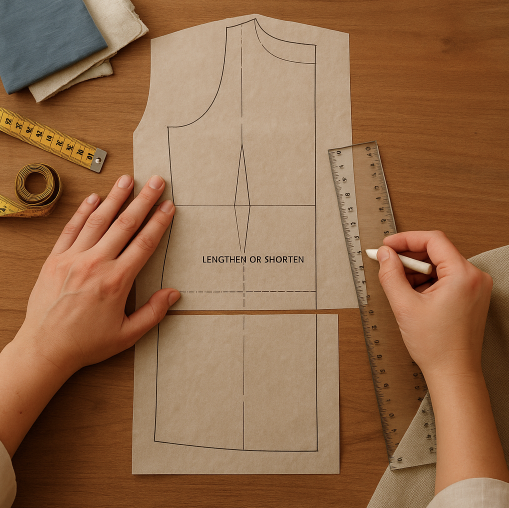 Zeichnen eines Schnittmusters am Schreibtisch