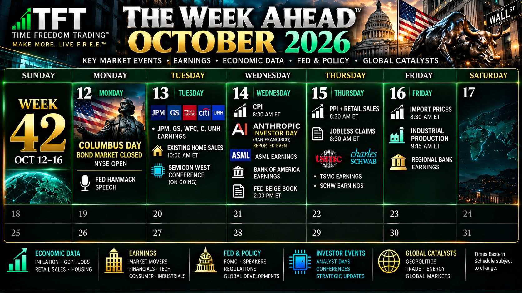 GET F.R.E.E.™ October 2026 market catalyst calendar, Week 42 October 12–16