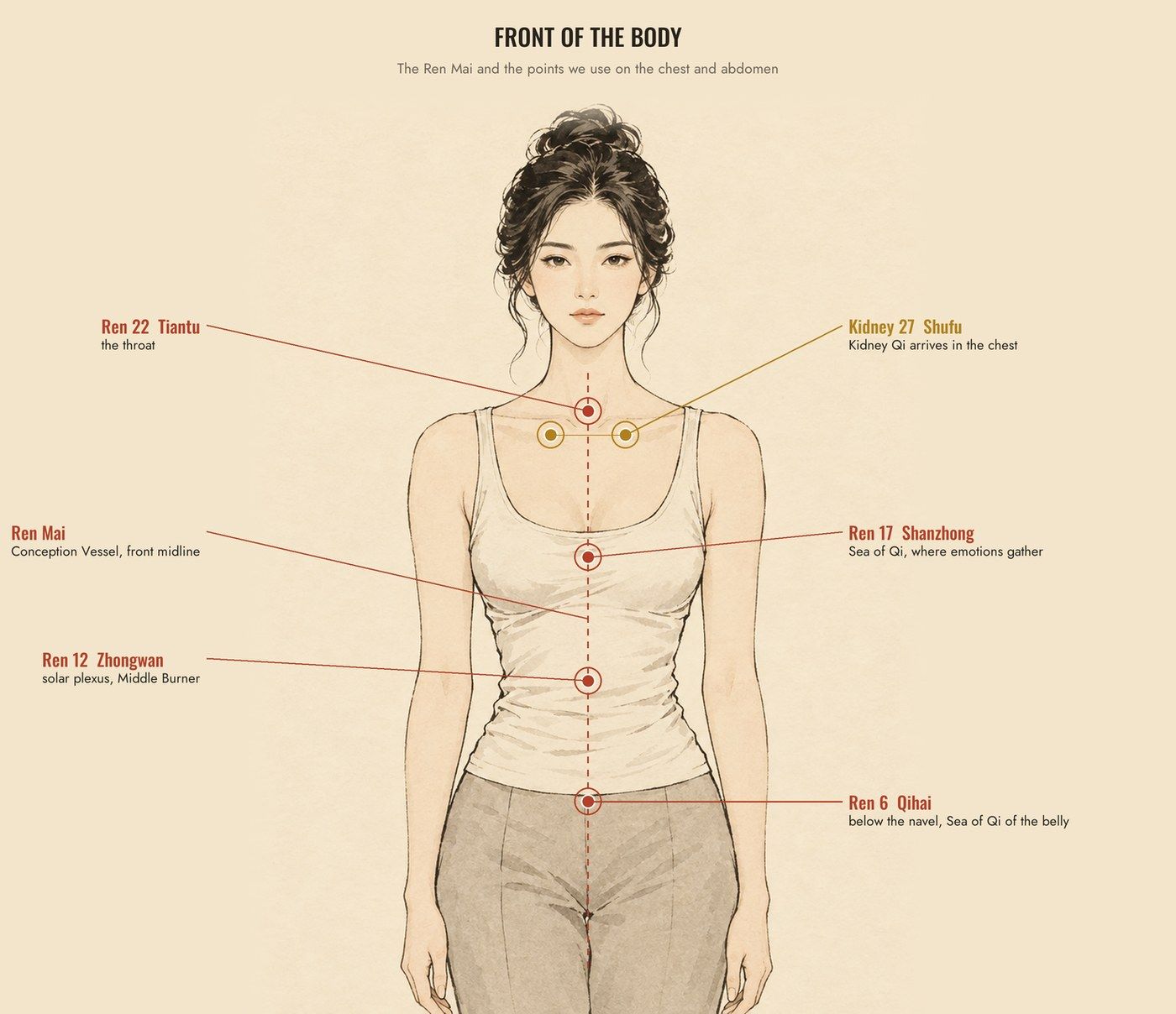 Map of the Ren Mai and points on the front of the body